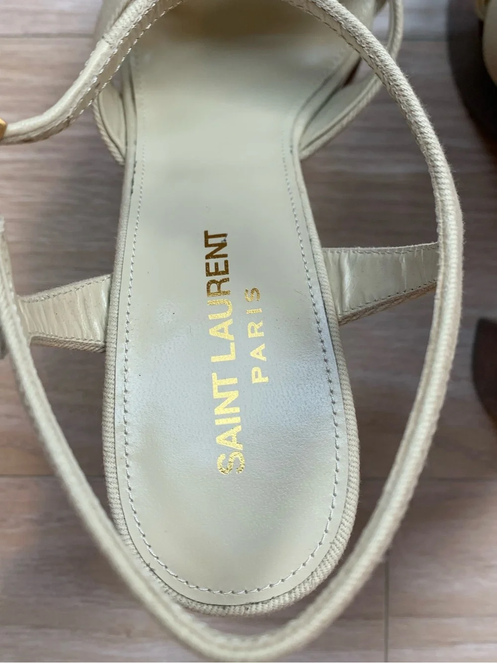 Saint Laurent Bianca Beige Canvas and Wood Platform Sandal NWT Size 37.5 IT - Picture 7 of 13